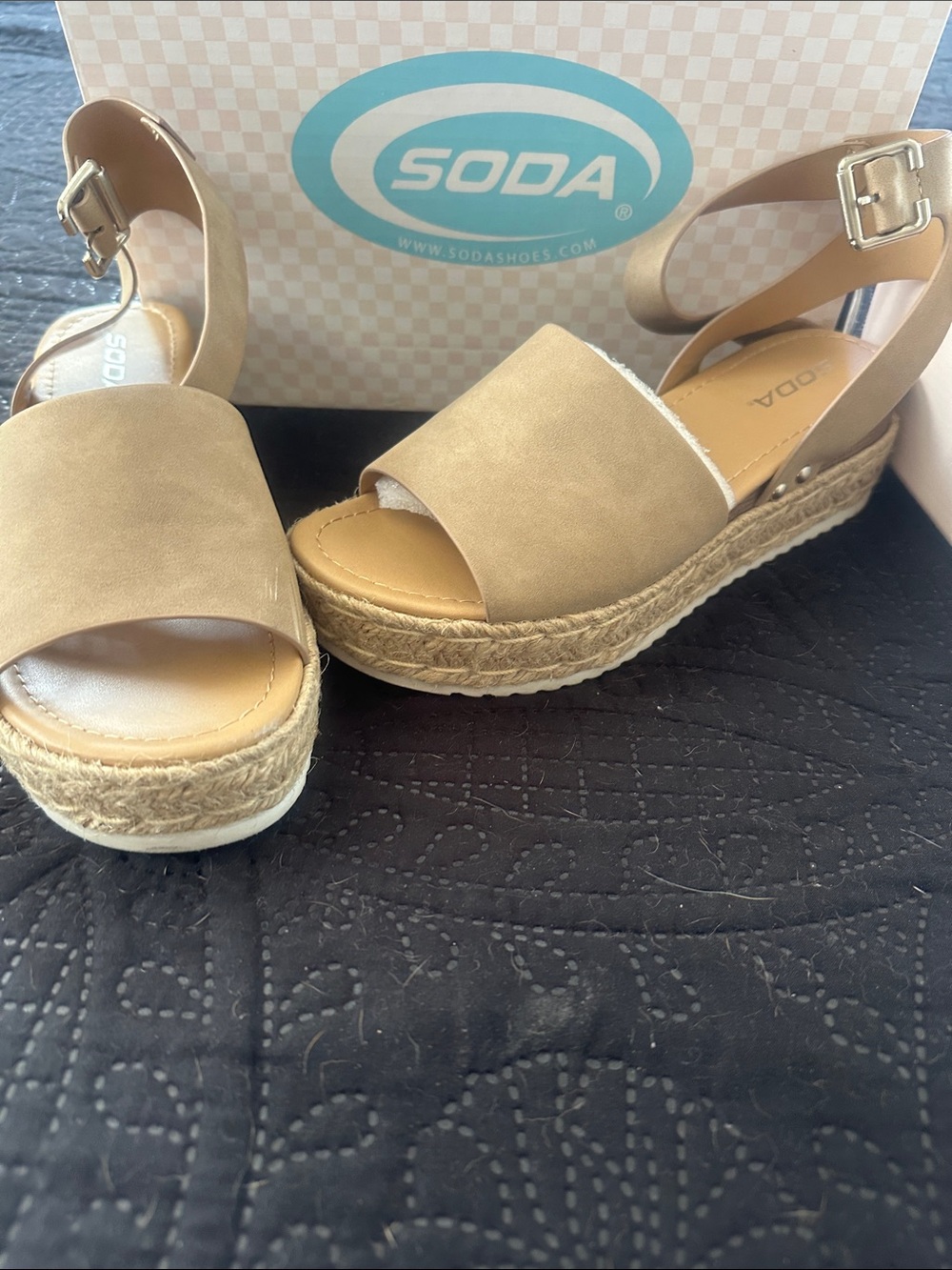 Soda Beige Espadrille Platform Sandals with Ankle Strap